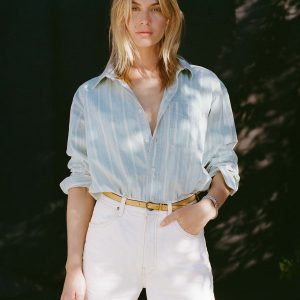 clyde striped denim button up