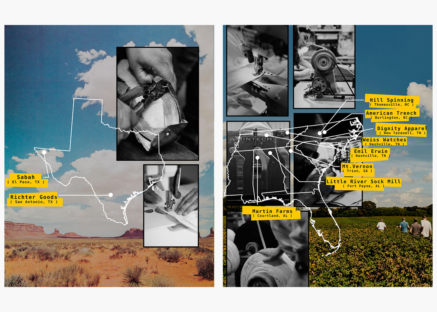 a collage of images of a man sewing