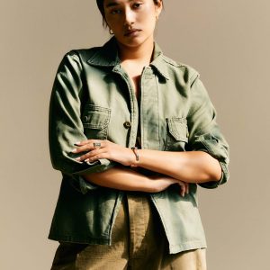 military shirt jacket in fatigue green