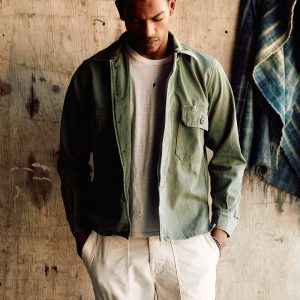 military shirt jacket in fatigue green