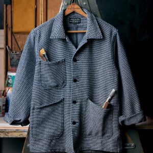 the painters coat in indigo cream sashiko