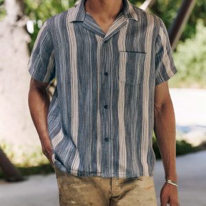serra camp shirt in washed indigo stripe