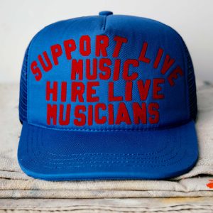 the support live music trucker in blue