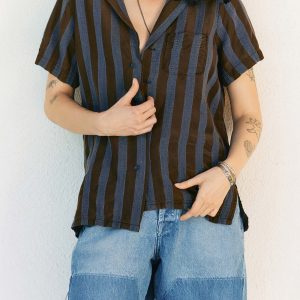 the sunfair shirt in indigo jacquard stripe