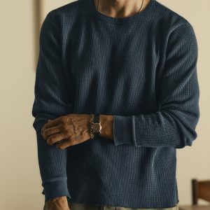 long sleeve thermal crew in steel blue