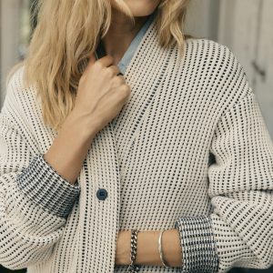 knit waffle cardigan in natural