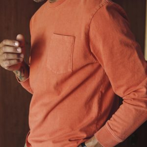 long sleeve pocket tee in faded orange