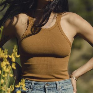 field brown ribbed racerback tank
